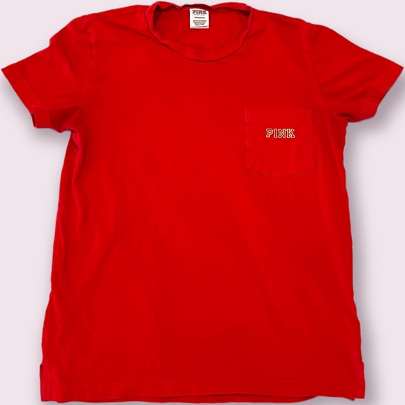 PINK Victoria's Secret Red and Gold Bling Short Sleeve Campus Tee Size Small - Picture 3 of 7